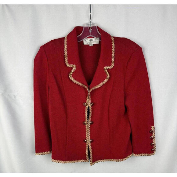 St. John Jackets & Blazers - St. John By Marie Gray Button-Up Crop Jacket Red Gold Trim Size 8 US